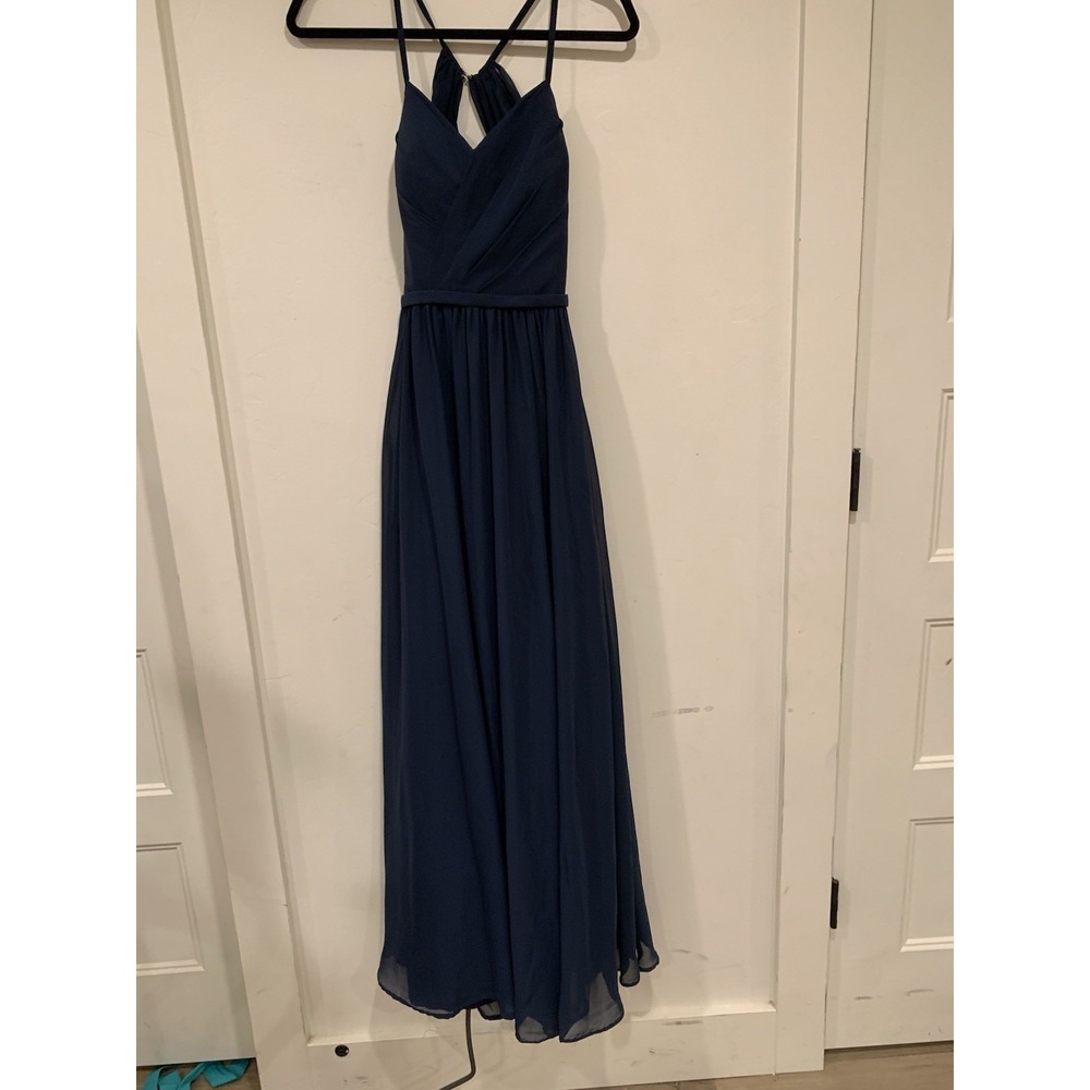 JJ's House Navy‎ Chiffon Formal Gown Pleated Halter Wedding Guest Prom Dress 4